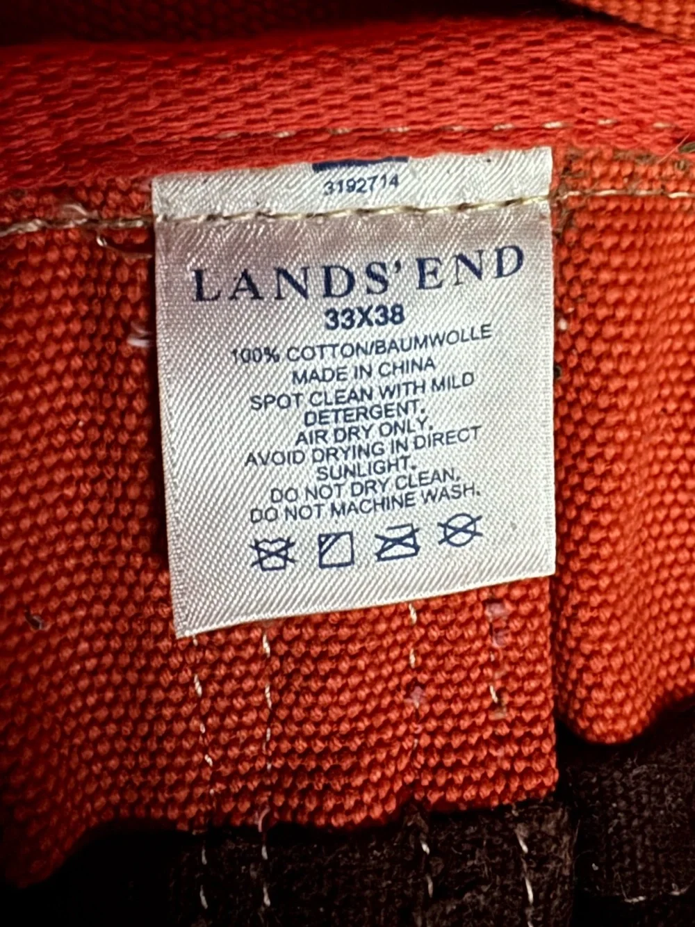 Lands’ End Canvas Tote Bag Coral Brown Boat Tote Beach Carryall 33x38 Large - Picture 3 of 8
